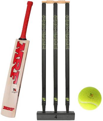 Pro Game Cricket Kit -1Bat 3Wickets 2Bails 1Base 1Ball (Size 4 For 8-12Yr) Cricket Kit