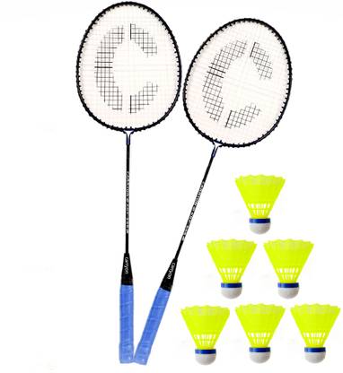 CARRY ON Single Shaft Badminton Racket Pack Of 2 Piece With 6 Piece Plastic Shuttle Badminton Kit