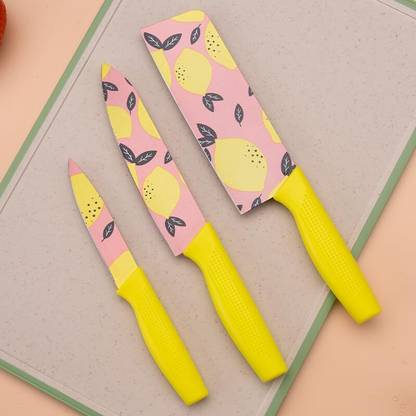 Lifewit 3 Pc Steel, Plastic Knife Set Printed SS Ultra Sharp Butcher ,Meat ,Pairing ,Vegetable ,Fruit for Kitchen