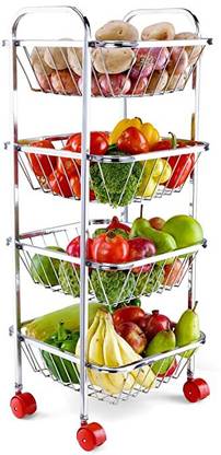 Stainless Steel Fruit & Vegetable 4 Stand Kitchen Trolley Fruits/Vegetables Kitchen Rack