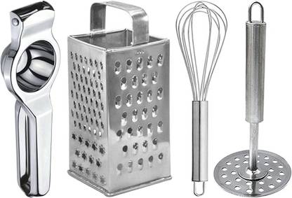 JISUN Stainless Steel Lemon Squeezer & Whisk & Potato Masher & 4 in 1 Grater Kitchen Tool Set