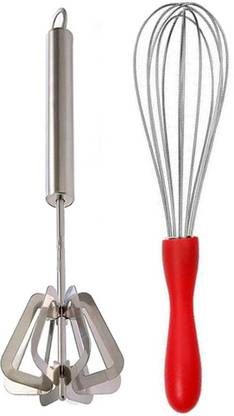 JISUN Stainless Steel Plastic Handle Whisk, Beater, Egg WhiskerS & Power Free Hand Blender, Mathani, Ravai, Madhani Kitchen Tool Set