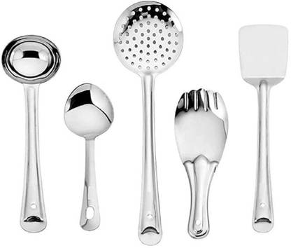 मेस्वर्न KTS-9026 Stainless Steel Serving and Cooking Spoons Set of 5 pc Combo सिल्वर रसोई उपकरण सेट