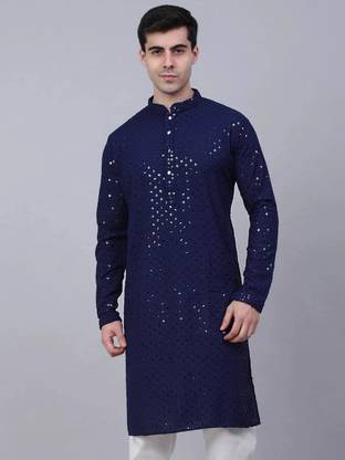 CHIRASVI Men Chikan Embroidery Straight Kurta