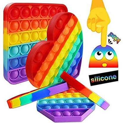 JUBLYN Push Pop it Fidget Toy pop it Combo pop it Fidget Toy Under Stress Relief Toys & Anti-Anxiety Sensory Bubble Toys Set for Autism to Relieve Stress (4 Pack Rainbow Heart-Round-Square-Octagon) (Multicolor)