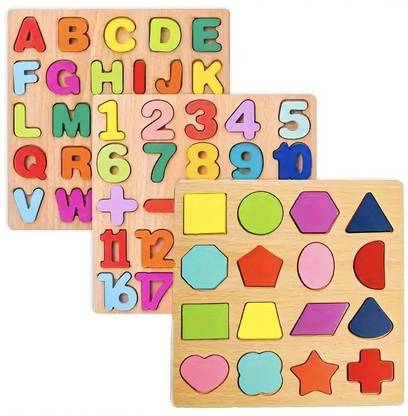 ZARQITO 3D Wooden Puzzle Capital Alphabets, Numbers, and Shapes Board Puzzle