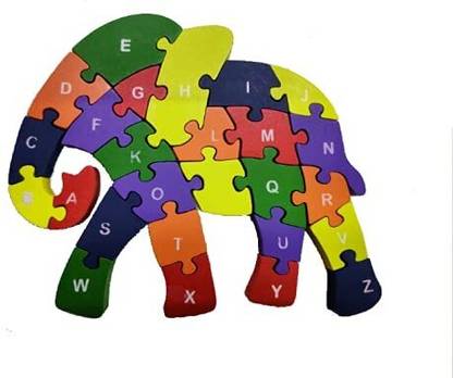 KNK Infotain 3D Elephant Shaped Wooden Jigsaw Puzzle 26 Alphabets(A-Z),Numbers (1-26)