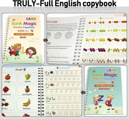 Carlos 4pcs Magic Practice Copybooks for Kids, Grooved Writing Books with Pen