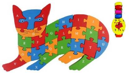 KNK Infotain Wooden Cat Puzzle with Numbers (1-26) 26 Alphabets(A-Z)