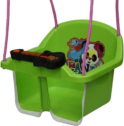 baby tone B.T SMALL LIGHT WEIGHT MUSICAL ECO BABY SWING WITH LONG ROPES(GREEN) Swings