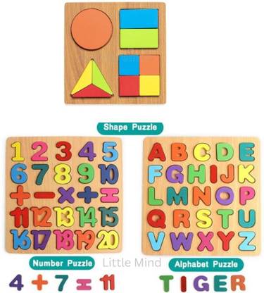 KNK Infotain Creative Wooden Alphabet Number & Shape Boards-for Early Learning (Pack Of 3)