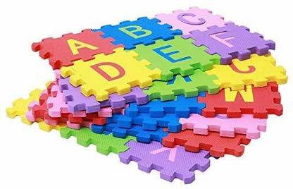 KAS BA 36 Pieces Mini Puzzle Foam Mat for Kids, Interlocking Learning Alphabet and Number Mat for Kids - Multi-Color