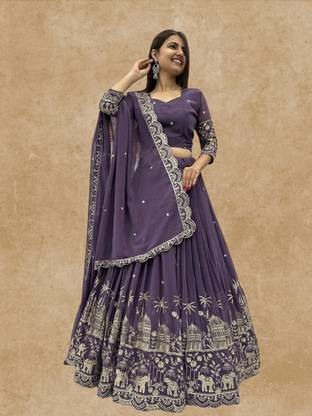 Embroidered Semi Stitched Lehenga Choli