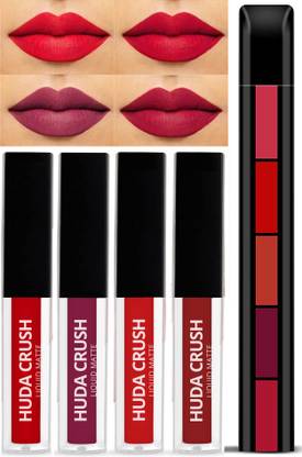 Pas Huda BEAUTY Lipstick Combo Pack of 4Pcs Mini Liquid Lipsticks with 5in1 Fab Lip Color
