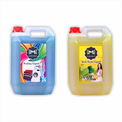 MIZZIWASH blue Washing machine liquid detergent + yellow dish wash gel (5+5 ltr) Multi-Fragrance Liquid Detergent