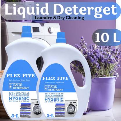 FLEXFIVE Detergent Liquid 10 Ltr Designed for Tough Stain Removal on Laundry in Washing Lavender Liquid Detergent