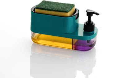 HASHFLOW 3-in-1 Countertop Sponge Dual Soap Pump Dispenser for Kitchen Sink 500 ml Liquid, Gel Dispenser