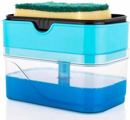TS Suhani ®Dish Soap Dispenser with Sponge Holder 2 In1 Clean All Wash Kitchen Multicolor) 380 ml Liquid, Soap, Gel Dispenser