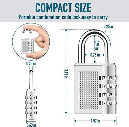 KhaanSaar 4 Number Lock Small Bag Lock Travel Lock Luggage Resettable Password Locks Safety Lock