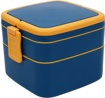 JIYANSH Double-Layer Portable Lunch Box with Handle & Spoon & Push Lock 2 Containers Lunch Box