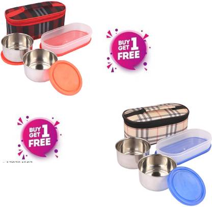Topware Classic Steel Lunch Pack With Bag 3 Containers Lunch Box (750 ml,) PACK-2 3 Containers Lunch Box