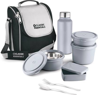Classic Essentials Supreme Microwave Safe Set of 5 with Bottle|Bag & Cutlery 5 Containers Lunch Box