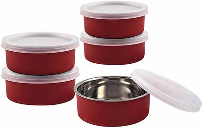 WORLD OF KITCHENCRAFT 5 Pc Round Stainless Steel Food Storage Lunch Box 5 Containers Lunch Box