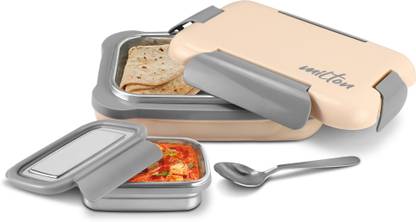 MILTON More Meal Large Tiffin Box, 770 ml, with Container, 175 ml and Spoon, Ivory 1 Containers Lunch Box