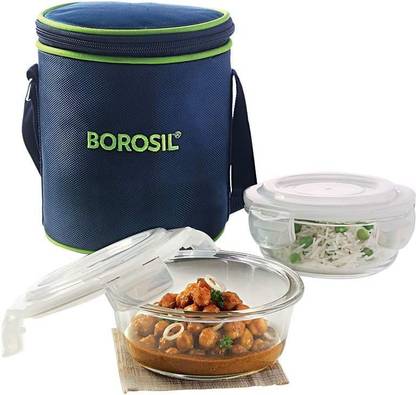BOROSIL Glass Lunch Box (400ml x 2) - Set of 2 Containers Lunch Box
