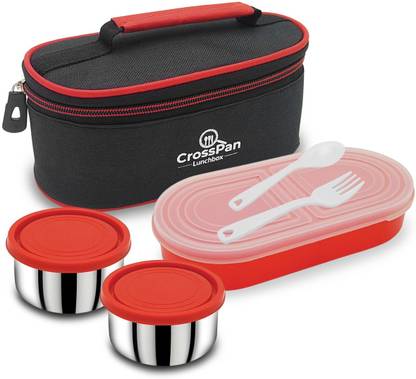 CrossPan Double Decker Lunch Box 3 Containers Stainless Steel Office Lunch Box