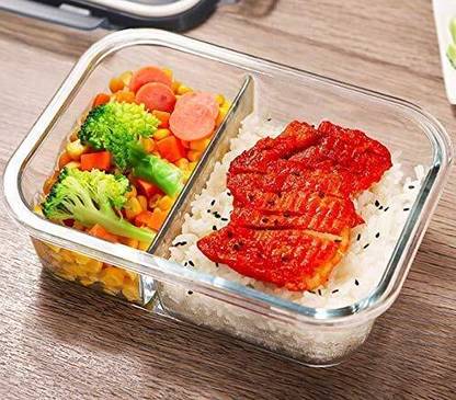 Adhunyk Two Compartment Lunch Box Set for Office | Borosilicate Glass 2 Containers Lunch Box