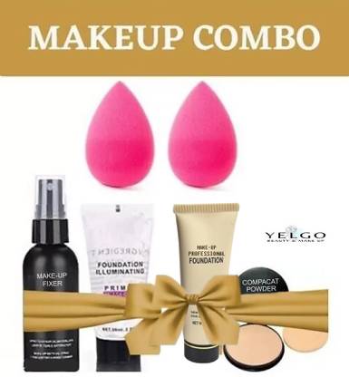YELGO Makeup fixer & Makeup Primer & Foundation & Compact & Puff 2 pc. 6 items in pack (Pack of 6)
