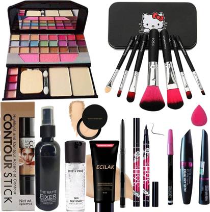 ECILAK TYA 6155,Makeup Brush set, 4in1 combo, Fixer, Primer, Base, Contour, Powder,Puff