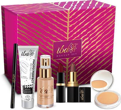 Iba Halal Care Makeup Gift Set for Dusky Skin Tone (Primer, Foundation, Compact, 2 lipsticks, kajal)