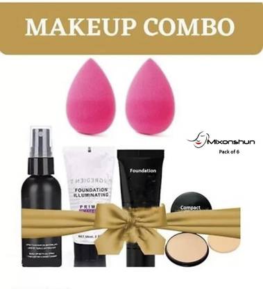 Mixonshun Makeup fixer & Makeup Primer & Foundation & Compact & Puff 2 pc. 6 items in pack