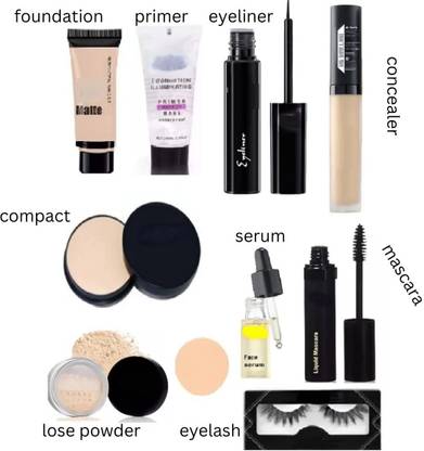 swenky makeup kit of foundation primer compact lose powder serum eyeliner & mascara