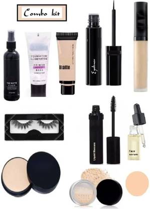 swenky makeup kit fixer primer foundation compact losepowder serum concealer & eyelash