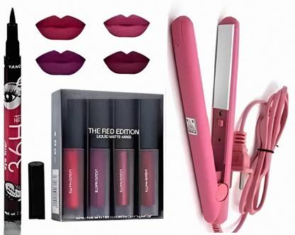 AP-OVENEL COMBO PACK OF RED EDITION LIPSTICK WITH 36H EYELINER & MINI HAIRSTRAIGHTNER