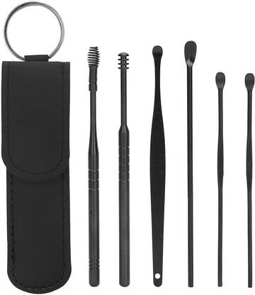 Taxila 6 Pcs Steel Ear Wax Removal Ear Cleaning Tools Kit Leather Storage ( Black) Electric Ear Cleaner