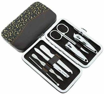 MakeuPia Professional 7in1 Premium Manicure/Pedicure Travel Grooming Kit in Leather Case