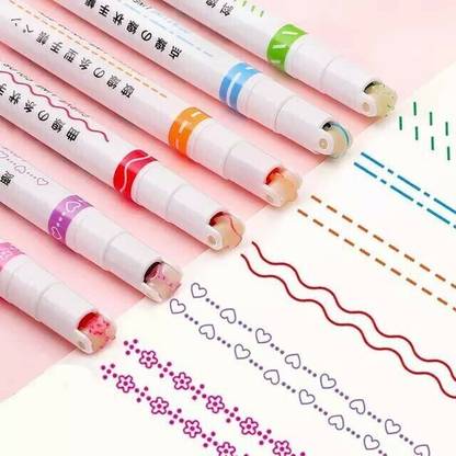 triple paper inear Roller Color Pens Highlighters with 6 Different Curve/Shape