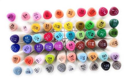 DEZIINE Superior Imported Colours Dual Twin Markers Pen One Side and Flat Nib On Other End For Art Comic Designing pen - Set Of (80)