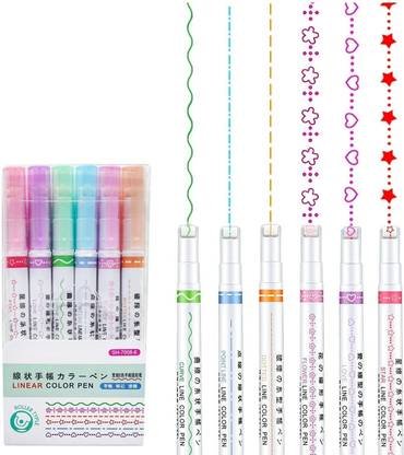 DPISZONE Curve Highlighter Pen Set Line Markers Linear Roller Color Highlighters with 6 Different Curve Shapes Pens 6 Colors for Kids Writing Nib Sketch Pens