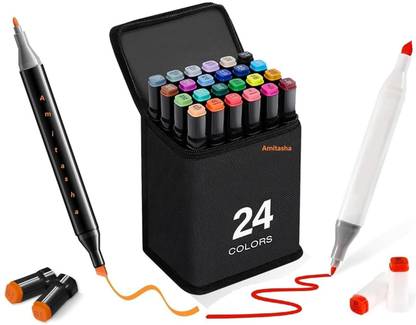 Harinder 24 Pc Dual Tip Highlighter & Marker Set for Drawing,Sketching & Coloring Artists