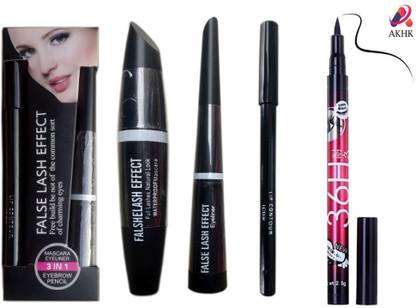 YELGO EYE MAKEUP COMBO WATERPROOF EYELINER,MASCARA,EYEBROW PENCIL& EYELINER 4 Item