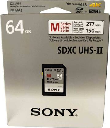 SONY 64GB SDXC UHS-II M Series Read 277 MB/S Write up to 150 MB/s Class 10 SD Memory Card M 64 GB SDXC UHS-I Card Class 10 150 MB/s  Memory Card Compatible with Camera, Computer, Gaming Console
