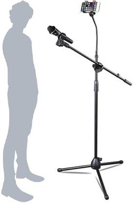 Testudo Studio Mic Stand for Recording Singing Video Floor Adjustable Microphone Stand with Mobile Holder Phone Live Broadcast Boom Arm