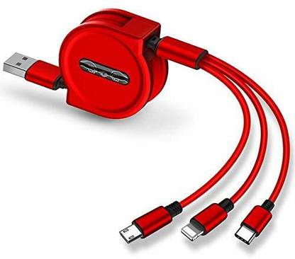 Auto Ryde Micro USB Cable 1.2 m 3in1Retractable USB Charging Cable MultiDevice with MicroUSB / Lightning / TypeC