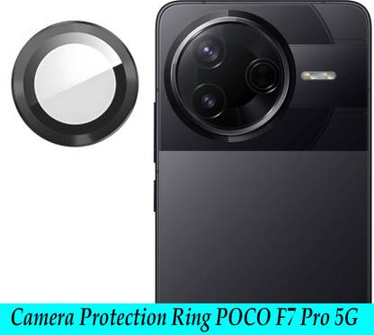 ZYXO Back Camera Lens Ring Guard Protector for POCO F7 Pro 5G [ Black Metal Ring with 9H Glass] Set of 1