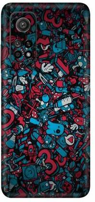 FCS Mi 10T (5G), Mi 10T (5G) Red Blue Texture Printed Back Skin Mobile Skin